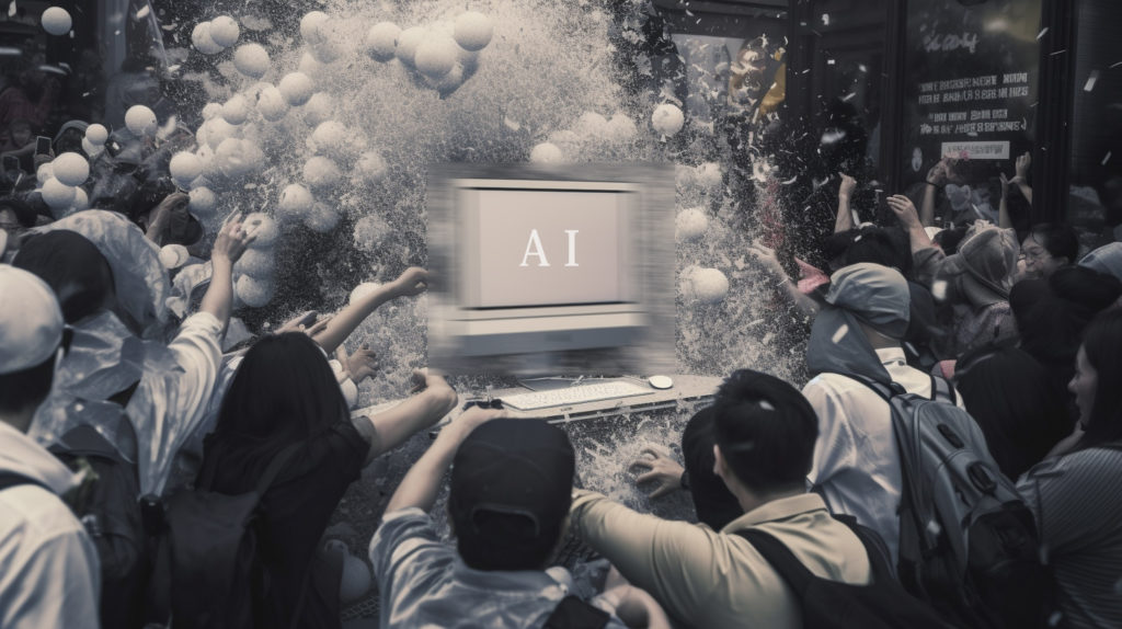 AIに襲われる日本人の群衆の画像
